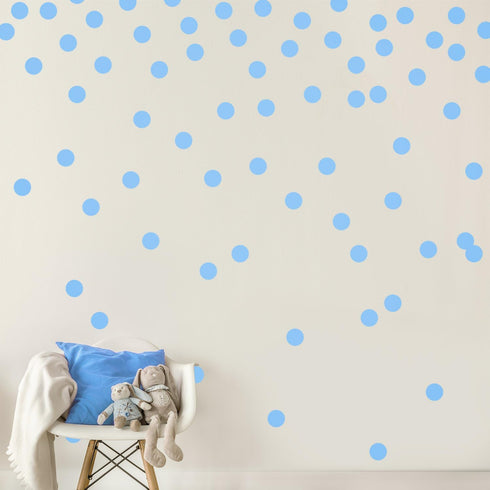 Light Blue Wall Decal Dots (200 Decals) | Easy Peel & Stick + Safe on Walls Paint | Removable Matte Vinyl Polka Dot Decor | Round Circle Art Glitt...
