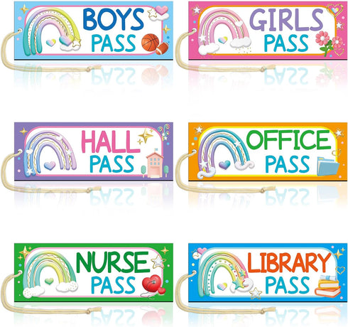 Hall Passes for Classrooms Elementary 6PCS Rainbow Magnetic Hall Passes Office Nurse Boys Girls Library Supplies Teacher Student Classroom Supplie...