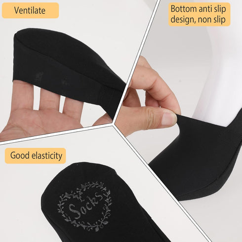 Womens No Show Socks Size 4-9, 5 Pairs Invisible Cotton Socks Ultra Low Cut Short Socks Non Slip Socks Black Dress Socks Sheer Socks Liners Thin F...