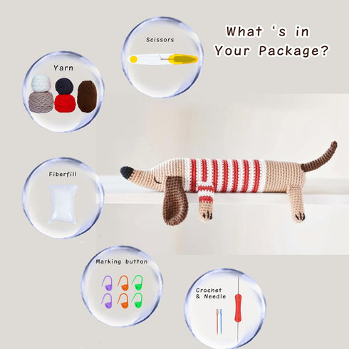 Darmaija Dachshund Crochet Kit for Beginners Big Doll Crochet Kits for Kids & Adults Amigurumi Starter Kit with Crochet Diagram & Step by Step Vid...