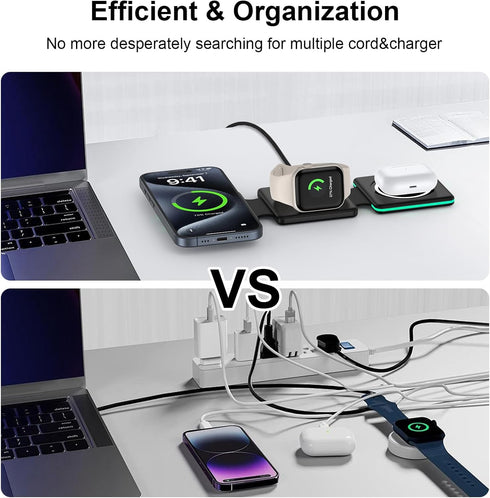 3 in 1 Wireless Charging Station for iPhone 15/14/13/12 Pro/Max/Mini, Magnetic Charger Foldable for AirPods 3/2/Pro, Travel Wireless Charging Pad ...