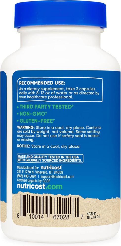 Nutricost Lion's Mane Mushroom Capsules 1650mg, 30 Servings - CCOF Certified Made with Organic, Vegetarian, Gluten Free, 550mg Per Capsule, 90 Cap...