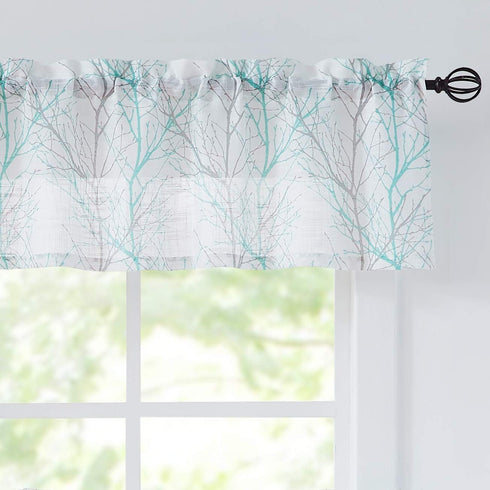 FMFUNCTEX Tree Print Semi Sheer Valance Curtain for Windows 15 Inch Length Branch Patterned Kitchen Valance for Bathroom Rod Pocket Window Treatme...