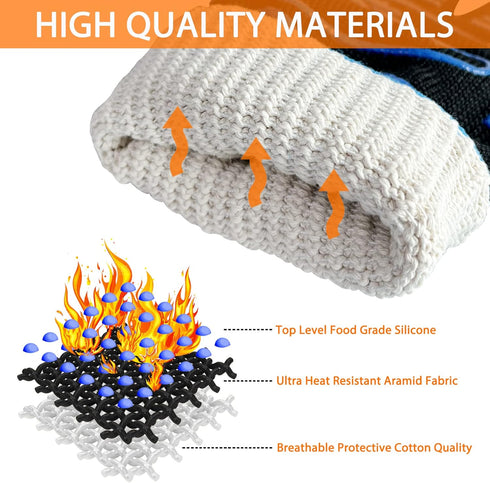 BBQ Gloves, Oven Gloves 1472? Extreme Heat Resistant, Grilling Gloves Silicone Non-Slip Oven Mitts, Kitchen Gloves for BBQ, Grilling, Cooking, Bak...