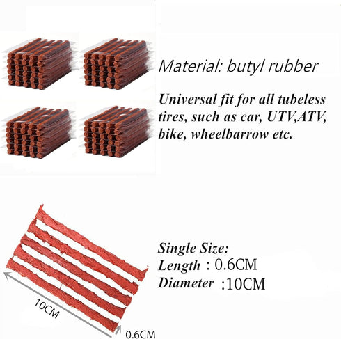 90 Pack Tire Repair Strings Brown (100 x ?6 mm), Automotive Tool Tire Repair Plugs for Tubeless Off-Road Tires Car, Bike, ATV, UTV, Wheelbarrow, M...