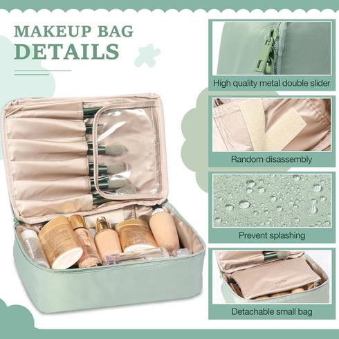 28 Pcs Women Makeup Set Makeup Bag with Makeup Brushes Premium Synthetic Brush and Mirror for Women Travel Reusable Cosmetic(Sage Green)...