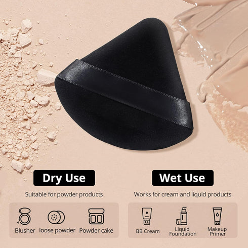 BEAKEY Triangle Powder Puffs for Face Powder Makeup Puff for Loose & Cosmetic Foundation, Wedge Shape Velour Cosmetic Cloud Kiss Makeup Sponges fo...
