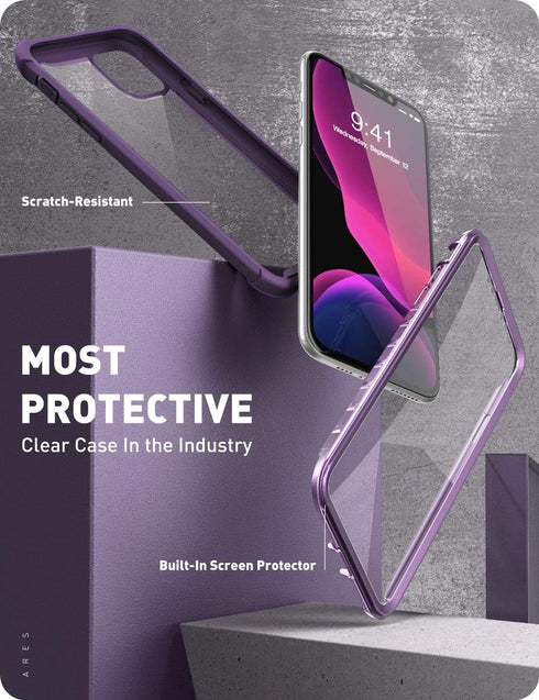 i-Blason Ares Case for iPhone 11 Pro Max 2019 Release, Dual Layer Rugged Clear Bumper Case with Built-in Screen Protector (Purple)......