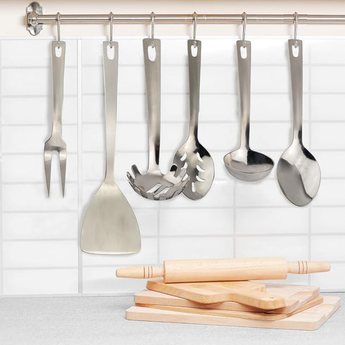 Darware Complete Serving Set (6-Piece, Silver); w/Pasta Server, Fork, Slotted Spoon, Ladle, & Cake/Casserole Server...