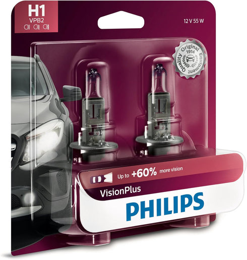 Philips Automotive Lighting H1 VisionPlus Deluxde Upgrade Automotive Replacement Headlight Bulb, Fits Select High Beam, Low Beam, or Fog Positions...