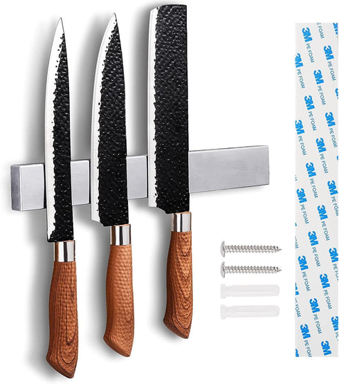 10 Inch Magnetic Knife Strip No Drilling - Upgraded Stainless Steel Magnetic Knife Holder for Wall with 3M Type, Magnet Knife Strip Bar Rack for K...