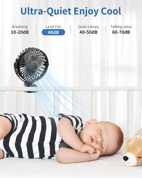 Portable Clip on Fan, Small Powerful Wind Cooling Desk Fan, 3 Speed Quiet Personal Fan with Clip, 360° Rotatable Battery Operated Rechargeable Min...