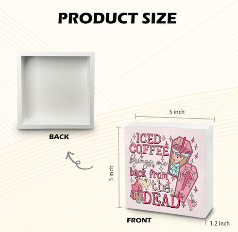 Funny Coffee Signs, Trendy Pink Iced Coffee Brings Me Back from the Dead for Home Kitchen Coffee Bar Station Nook Desk Shelf Table Decor, Pink Cof...