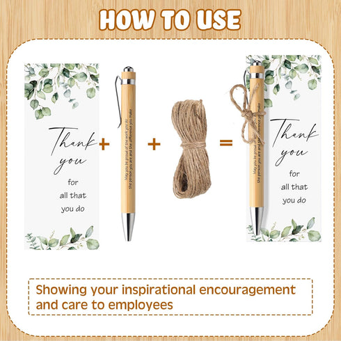 Yeaqee 49 Pcs Thank You Gifts Set Includes Inspirational Bamboo Pen Motivational Quote Card Twine Employee Appreciation Gift for Coworker School T...