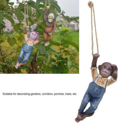 Swinging Monkey Outdoor Statue Ornament, Tree Hanging Sculpture Animal Figurines for Garden Lawn Patio Yard Porch Christmas Decoration...