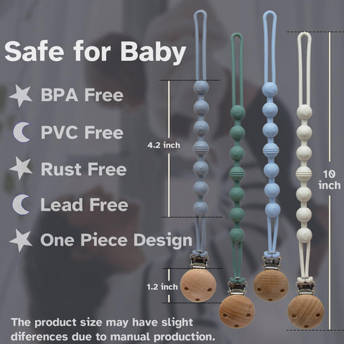 Silicone Pacifier Clip Holder: One-Piece Baby Pacifier Clip, 100% Food Grade Silicone, Pacifier Holder Clip for Boys and Girls,Soft and Flexible P...