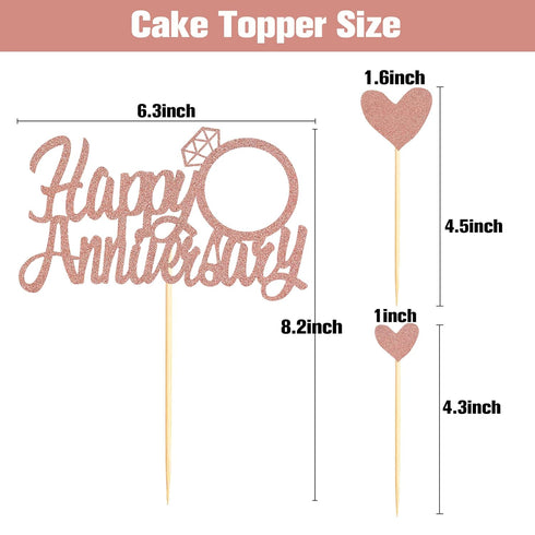 Sumerk Rose Gold Glitter Happy Anniversary Cake Topper,13PCS Cake Decorations Set for Wedding Anniversary Celebration Party...