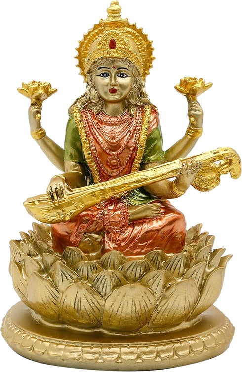 Hindu Goddess Saraswati Idol - 6.5" H Knowledge, Music, Arts Goddess Sarswati Statue Indian Diwali Gifts for Home Mandir Altar Pooja Item...