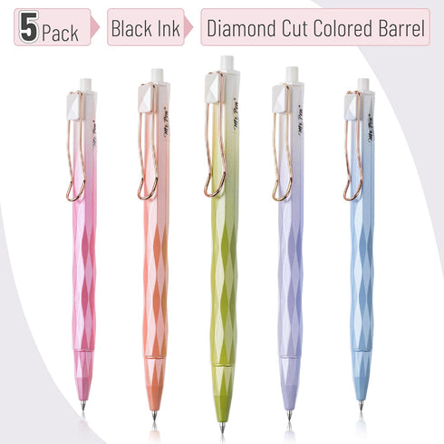 Mr. Pen- Diamond Cut Gel Pens, 5 Pack, Black Ink Gel Pens, Fast Dry, Retractable Gel Pens Fine Point 0.5mm, Retractable Pens, Cute Pens, Gel Ink P...