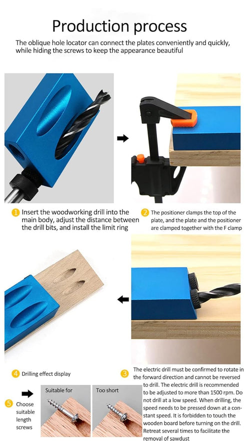 15Pcs Pocket Hole Jig, 15 Degree Dowel Drill Joinery Kit Hole Screw Jig with 6/8/10mm Drive Adapter for Woodworking Angle Drilling Holes, Angle Ca...