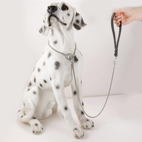 CaptainSteeL Stainless Steel Dog Leash, 3ft, 4ft, Integrated Dog Collar and Leash, 5mm 1m/1.2m Metal Dog Leash for Small and Large Pets, with Leat...