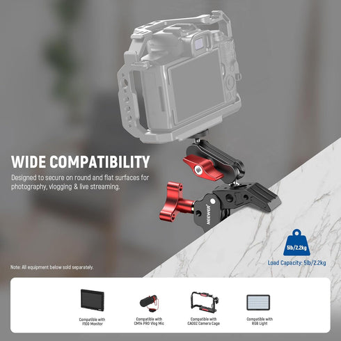 NEEWER Super Clamp with Stainless Steel Dual Ballhead Magic Arm, Cold Shoe, 1/4" 3/8" Threads for Action Camera Clamp Mount Compatible with SmallR...