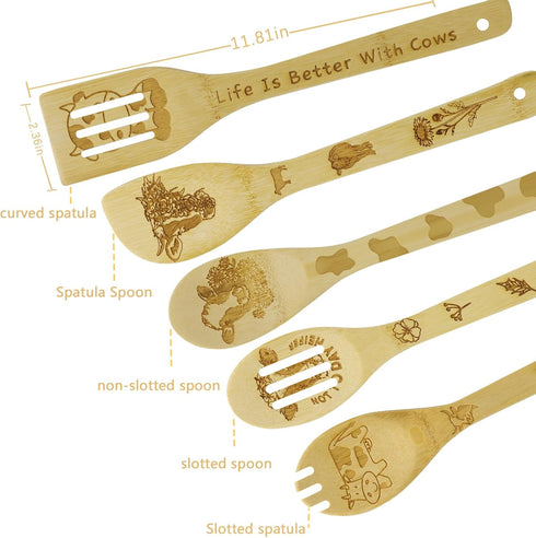 Cow Gifts for Women, Kitchen Decor Cooking Utensils Set include Unique Bamboo Cooking Spoons Apron, Personalized Christmas Mother's Day Housewarmi...