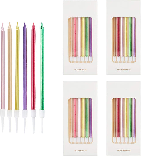 24 Count Metallic Birthday Candles Slow Burning Happy Birthday Cake Candles Long Thin Cake Cupcake Candle in Holders for Lucky Party, Wedding Part...