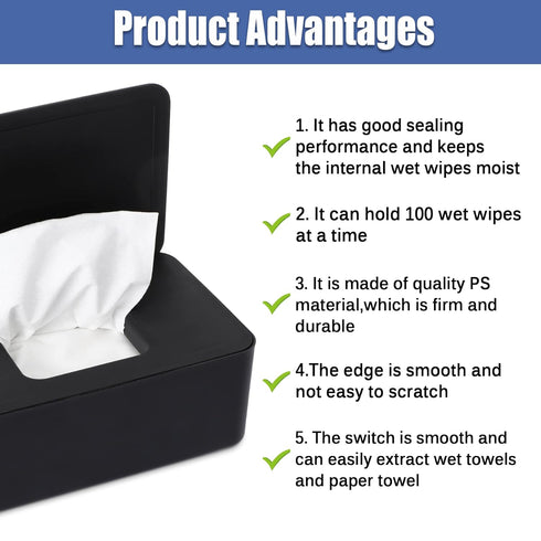 NOVWANG Wipes Dispenser, Baby Wipe Holder, Keeps Wipes Fresh, Refillable Wipe Container Baby Wipes Case for Bathroom Wipes Pouch Case, Black...