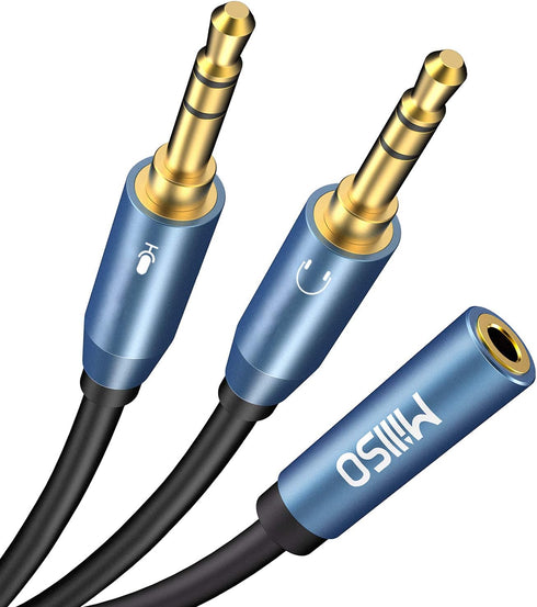MillSO Headset Splitter, CTIA 3.5mm 2 Male to 1 Female Headphone Adapter with Separate Microphone and Headphone Jack for Gaming Headset to PC - 30...