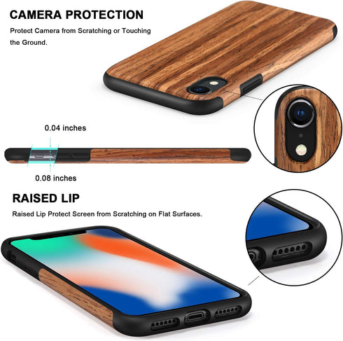 TENDLIN Compatible with iPhone XR Case Wood Grain Outside Design and Flexible TPU Silicone Hybrid Slim Case Compatible with iPhone XR (Red Sandalw...