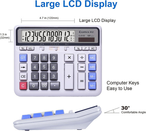 Comix Desktop Calculator Solar Battery Dual Power with 12-Digit Large LCD Display and Large Computer Keys Standard Function Calculator for Home Of...