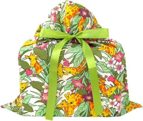 VZWraps Giraffes Reusable Fabric Gift Bag for Baby Shower or Birthday (Medium 17 Inches High by 18 Inches Wide)...
