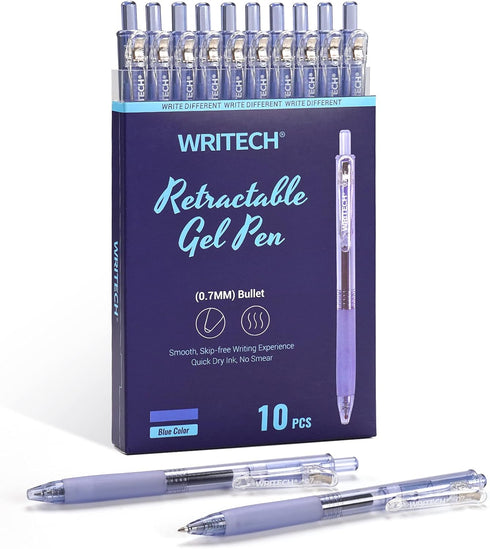 WRITECH Fine Point Gel Pens: Retractable 0.7mm Blue-Ink Color Pen for Journaling Smooth Writing Fine Point Tip Quick-dry Ink No Bleed Set 10ct...