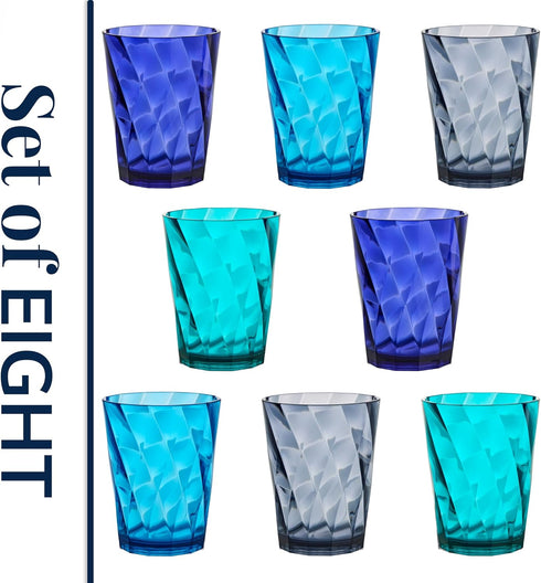 US Acrylic Optix Plastic Reusable Drinking Glasses (Set of 8) 14oz Rocks Cups in Coastal Colors | BPA-Free Tumblers, Made in USA | Top-Rack Dishwa...