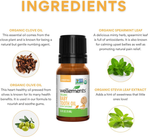 Wellements Organic Baby Tooth Oil | Soothing Massage Oil for Tiny Gums, Helps Make Teething Happy, Made with Safe and Effective Certified Organic ...