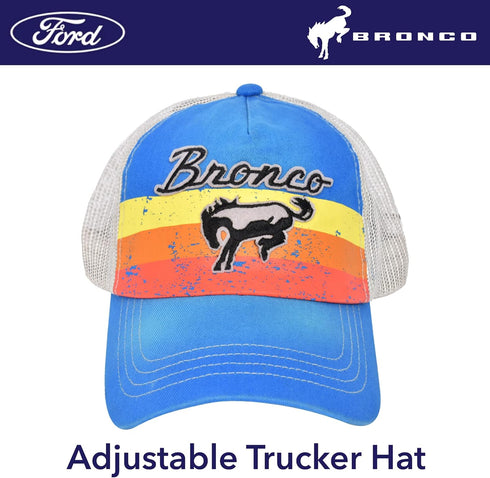 Ford Bronco Embroidered Logo Washed Cotton Adjustable Trucker Hat with Curved Brim, Royal Blue, One Size...