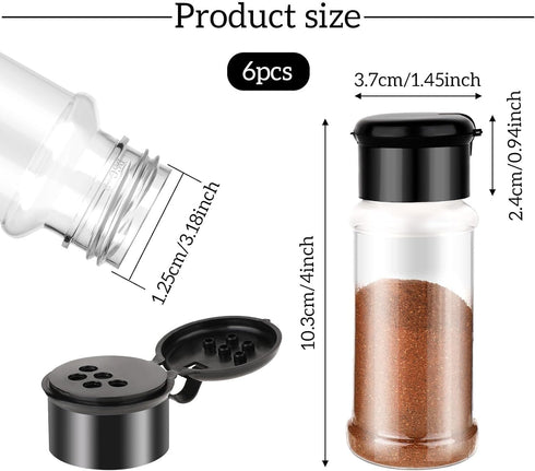 6 Pcs Plastic Spice Jars with Shaker Lids, 3 oz Seasoning Containers, Round Empty Spice Bottles Storage Clear Seasoning Bottles Storage Spice, Pep...