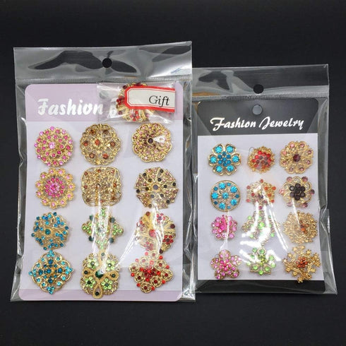 Lot 24pc Mixed Color Rhinestone Crystal Flower Brooches Pins...