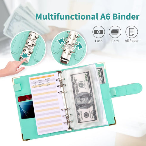 Budget Binder, A6 Marble PU Leather Binder, Money Organizer Budget Planner with 8 Zipper Cash Envelopes, 12 Expense Budget Sheets & 2 Letter Label...