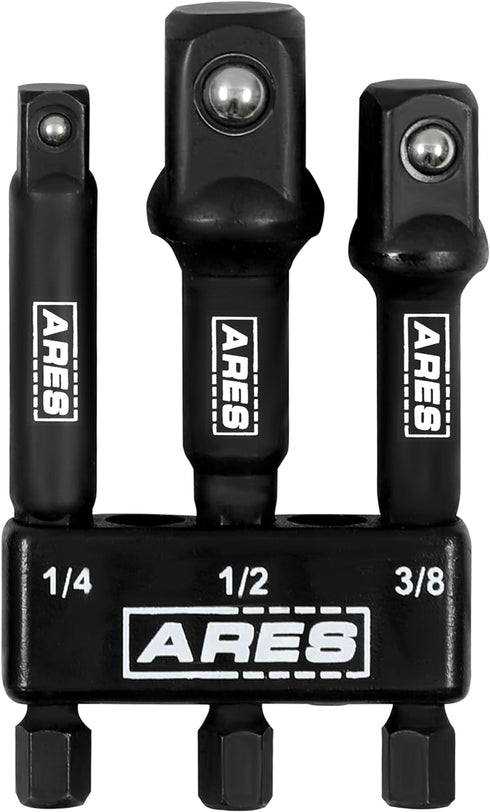 ARES 22022-3-Inch Impact Grade Socket Adapter Set - Turns Impact Drill Driver into High Speed Socket Driver - 1/4-Inch, 3/8-Inch, and 1/2-Inch Dri...