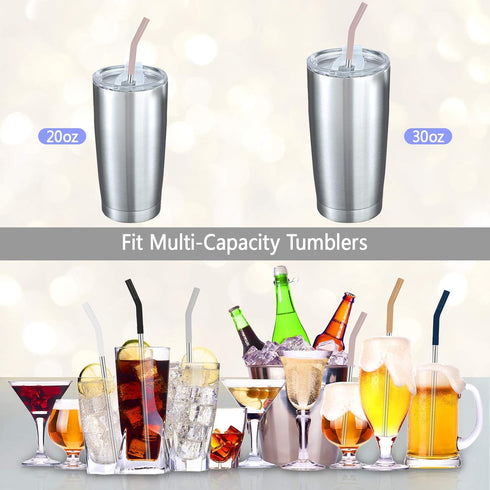 Tronco Set of 6 Stainless Steel Reusable Metal Straws with Silicone Flex Tips Elbows Cover, Metal Drinking Straws for Tronco Tumbler, 6 Steel Stra...