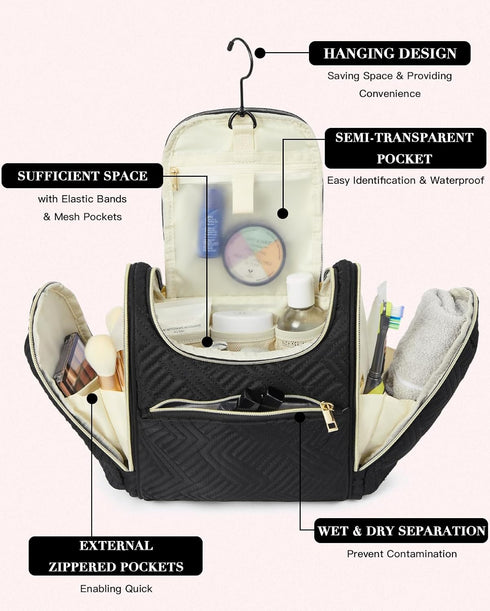 Telena Travel Essentials Toiletry Cosmetic Makeup Bag - Hanging Multifunctional Make Up Organizador,Water Resistant Accessories for Women,Portable...