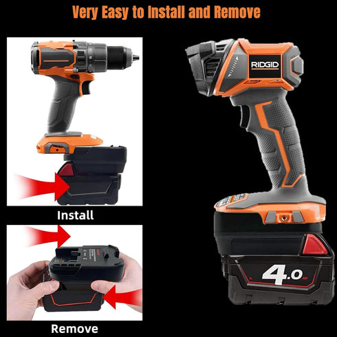 for Milwaukee Battery Adapter, Convert for Milwaukee M18 18V Battery to for Ridgid 18V Battery Replacement Adapter, Work for Ridgid AEG 18V Cordle...