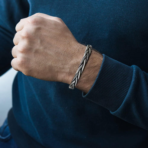 RIOSO 4Pcs Men's Cuff Bracelets Silver Cuff Bracelet Leaves Pattern Twisted Open Cuff Bracelet...