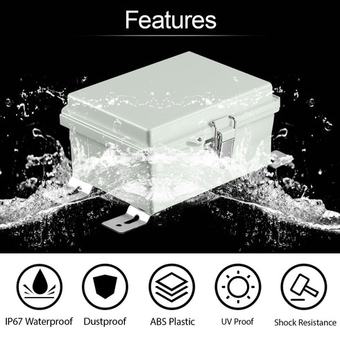 LeMotech Electrical Box, IP67 Waterproof Hinged Cover Stainless Steel Latch Junction box, ABS Plastic Electrical Enclosure with Mounting Plate,Wal...