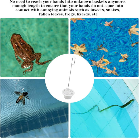 Pool Skimmer Basket Hook Tool, Swimming Pool Skimmer Basket Handle 14.6? Longer Skimmer Lid Lifting Hook Stainless Steel Skimmer Basket & Lid Remo...