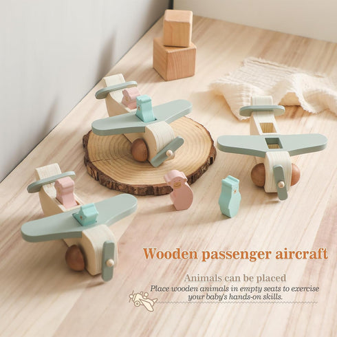 ibwaae Wooden Airplane Toys, Air Transport Vehicles Play Set, Wooden Pull Games, STEM Learning Gift Montessori Toy for Baby Toddler Boys Girls...