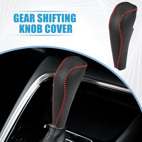 Gear Shift Lever Cover Automotive Interior Gear Shift Knob Trim for Honda Civic 9th 2012-2015 Black Red Stitches...