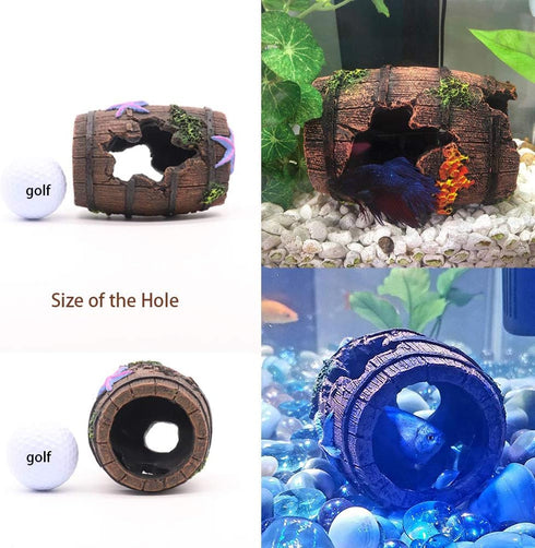 Small Broken Barrel Aquarium Decorations Betta Cave Hideaway Tunnel Log for Fish Tank (1 Piece)...